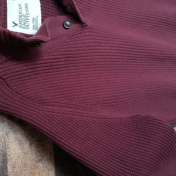 American Eagle Maroon Chunky Knit Button Collar Sweater Sz XXL Men of - Picture 5 of 17